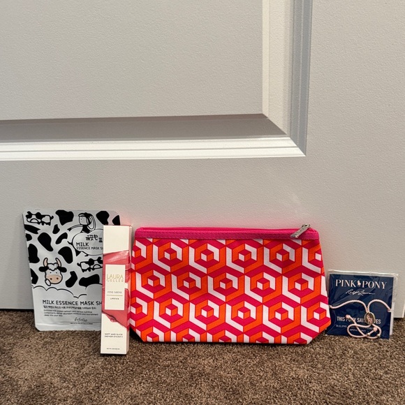Jonathan Adler Other - Jonathan Adler cosmetic bag Laura Geller on the go pink pony necklace